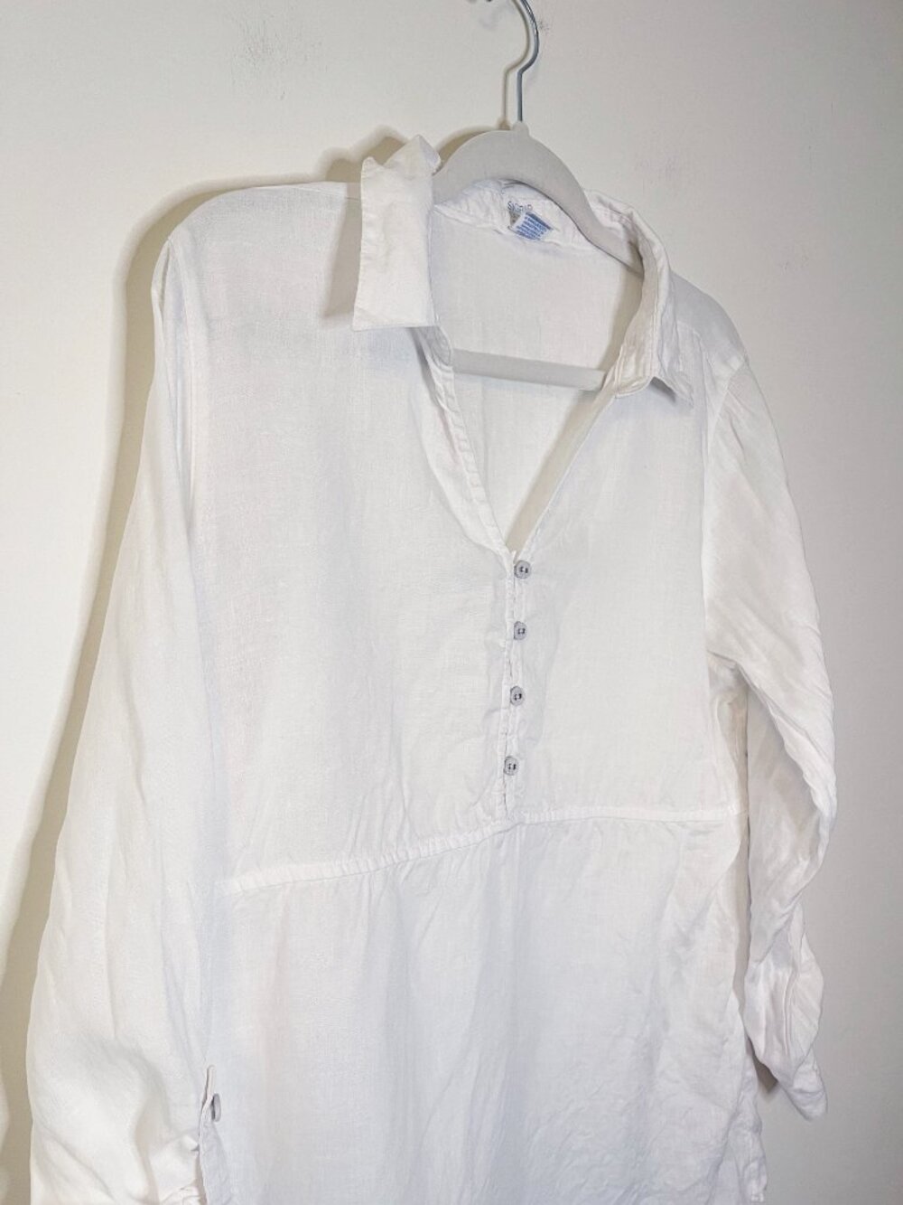 Sigrid Olsen 100% Linen White Popover Button Front Blouse Medium Resortwear - Picture 8 of 9
